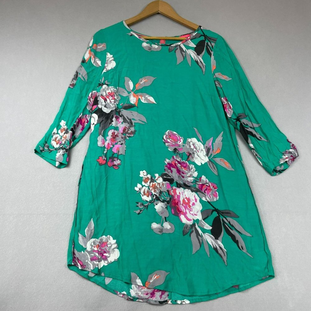 Joules Floral Martha Shift Tunic Dress Size 10 Emerald Green Lined Crepe
